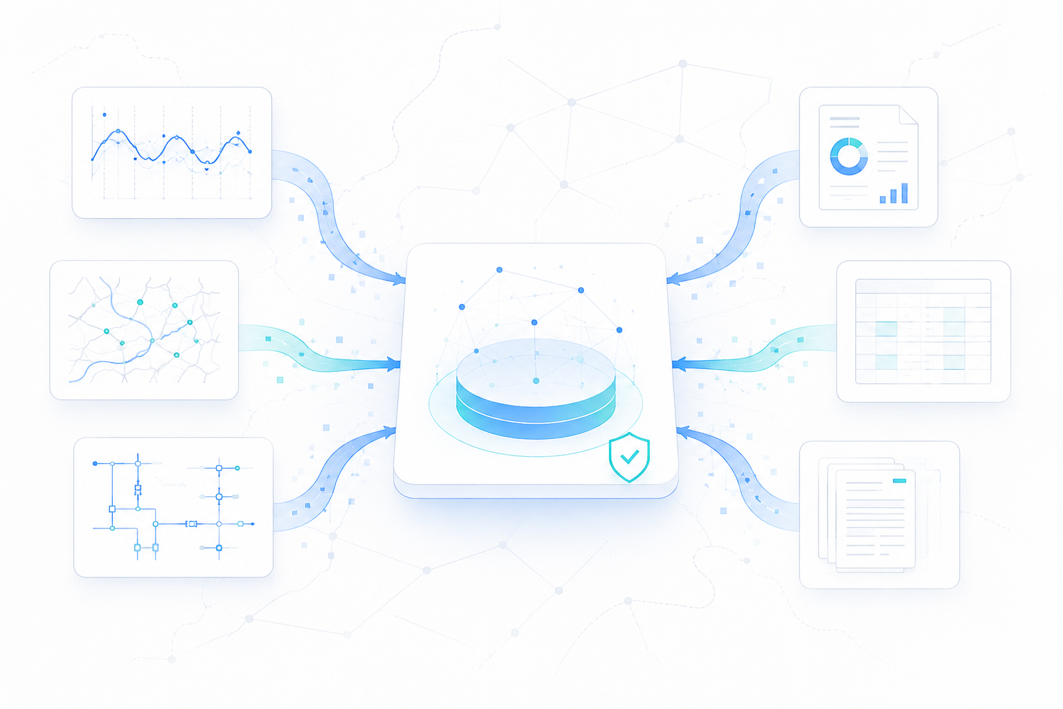 Multiple native data types flowing into a governed GridForesight Tech data layer.